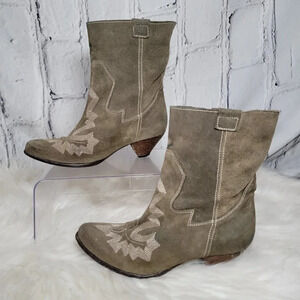 SIXTYSEVEN Anthropologie Olive Green Leather Spanish Cowgirl Western Boots Women